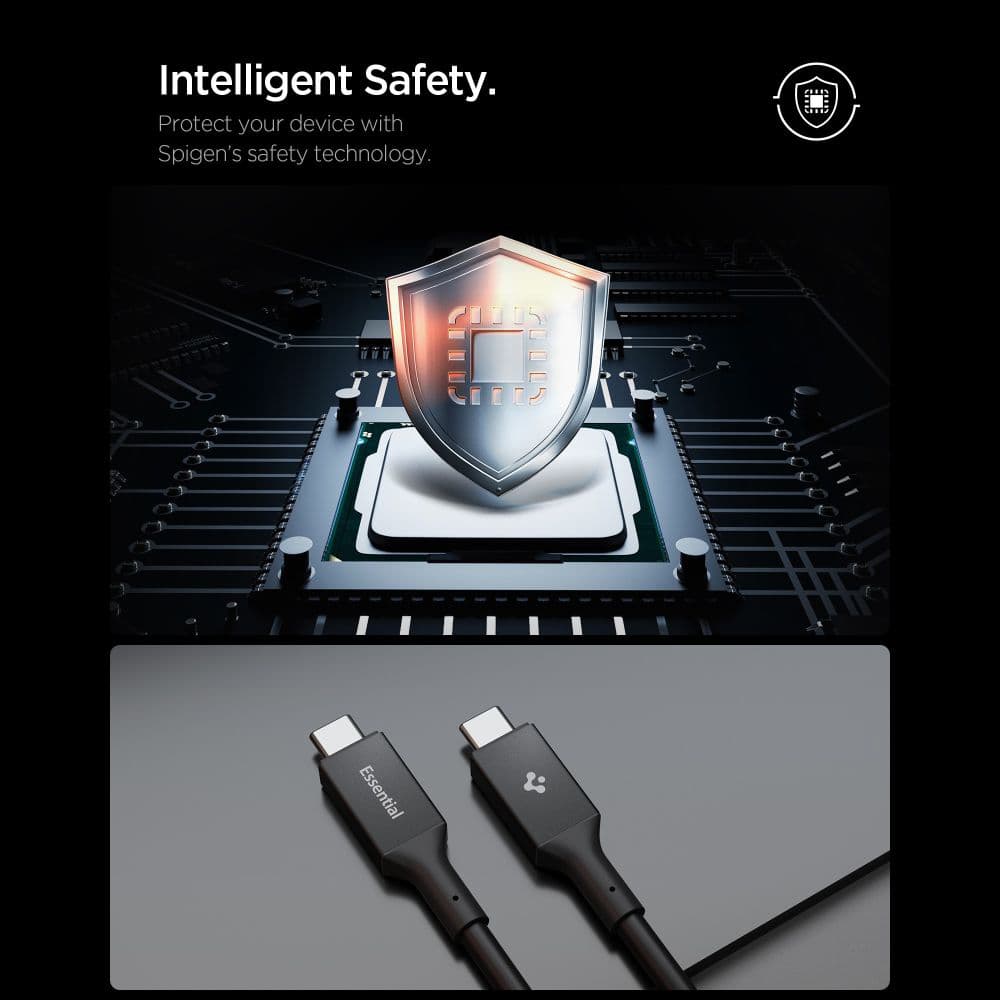 Spigen – datový kabel Essential (EB24012CC) – rychlé nabíjení, Type-C na Type-C, 240W, 40Gbps, čip E-Marker, 8K, 1,2m – černý - náhled 3