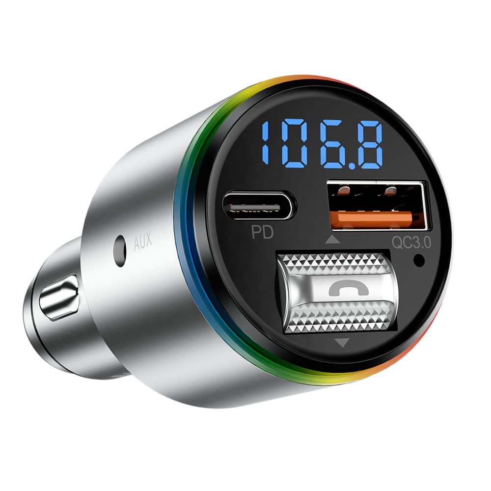 Proove - nabíječka do auta s FM modulátorem (FMPD30110006) - USB, Type-C, AUX, Bluetooth 5.3, rychlé nabíjení, 30 W, 12-24 V - stříbrná - náhled 3