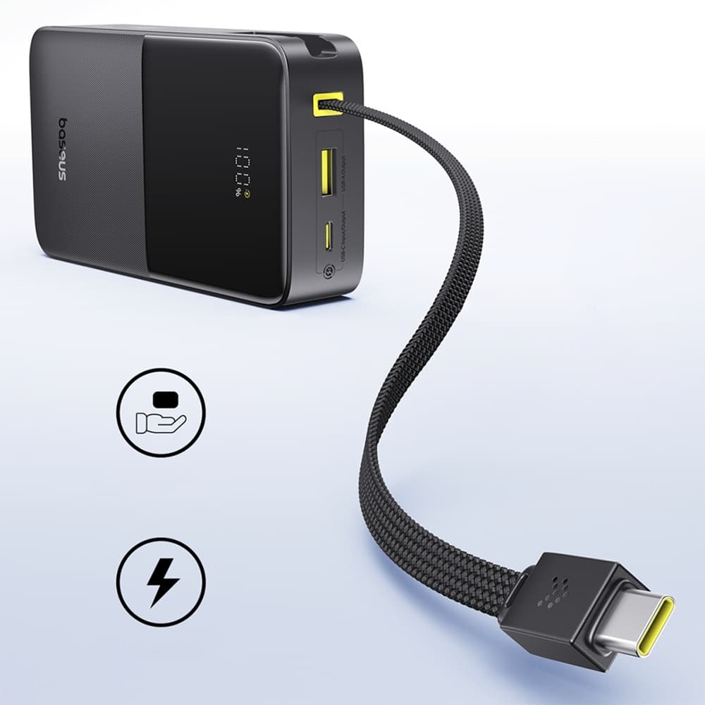 Baseus – powerbanka EnerFill Bipow2 Pro (E0027701) – vestavěný USB-C kabel, 20000 mAh, 22,5 W, digitální displej – Cosmic Black - náhled 3