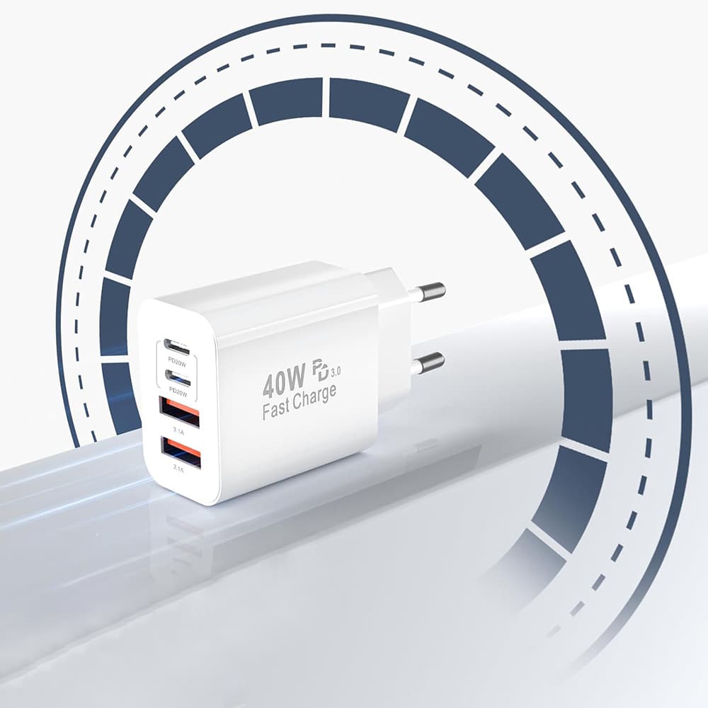 Techsuit - prémiová nástěnná nabíječka PowerXQuad (CH4) - 2x PD20W Type-C, 2x USB 3.1A, super rychlý cestovní adaptér 40W - bílá - náhled 3