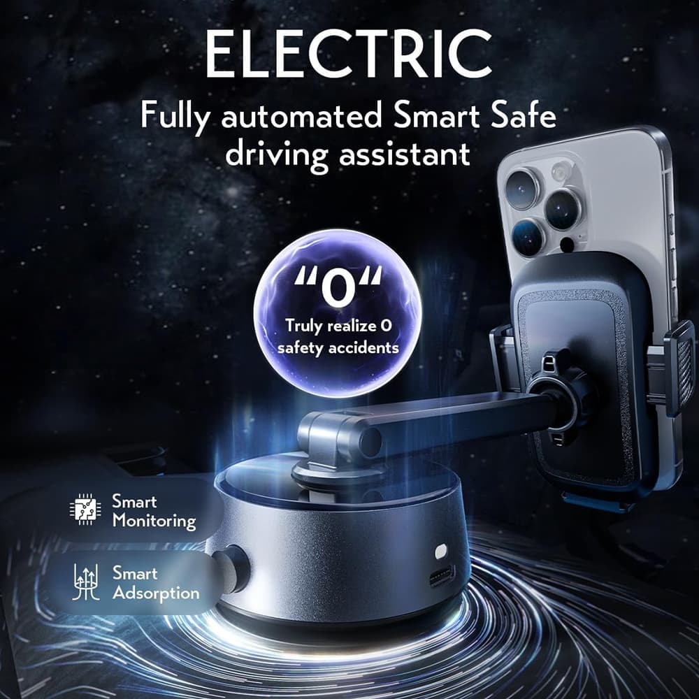 Lisen - držák do auta A680 (YL0225010007) - na palubní desku, stůl, elektrická přísavka, otáčení o 360°, svorkové rameno, 130mAh - černá - náhled 3