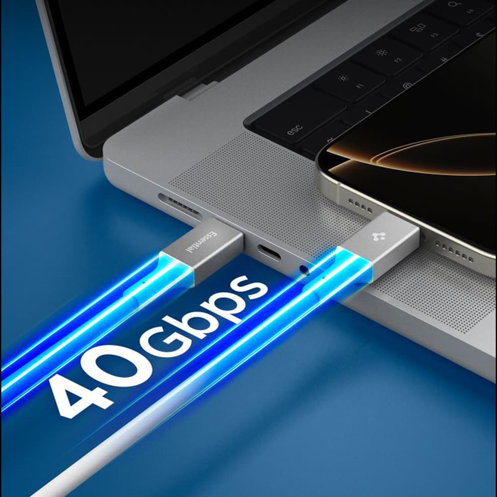 Kabel Spigen - Data Cable Essential EB24015CC (ACA10422) - Fast Charging, Type-C, 240W, 40Gbps, E-Marker Chip, 8K, 1.5m Bílý - náhled 3