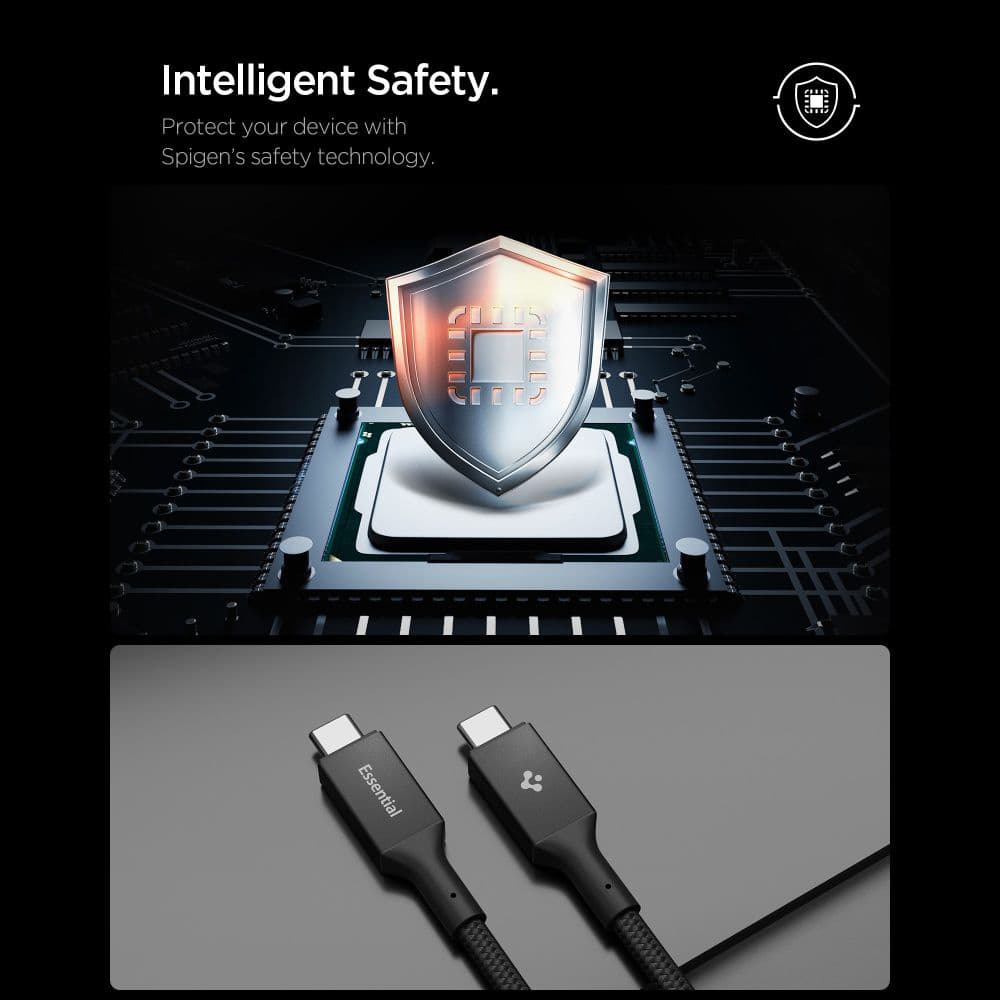 Kabel Spigen - Data Cable Essential EB24015CC (ACA10423) - Fast Charging, Type-C, 240W, 40Gbps, E-Marker Chip, 8K, 1.5m Černý - náhled 3