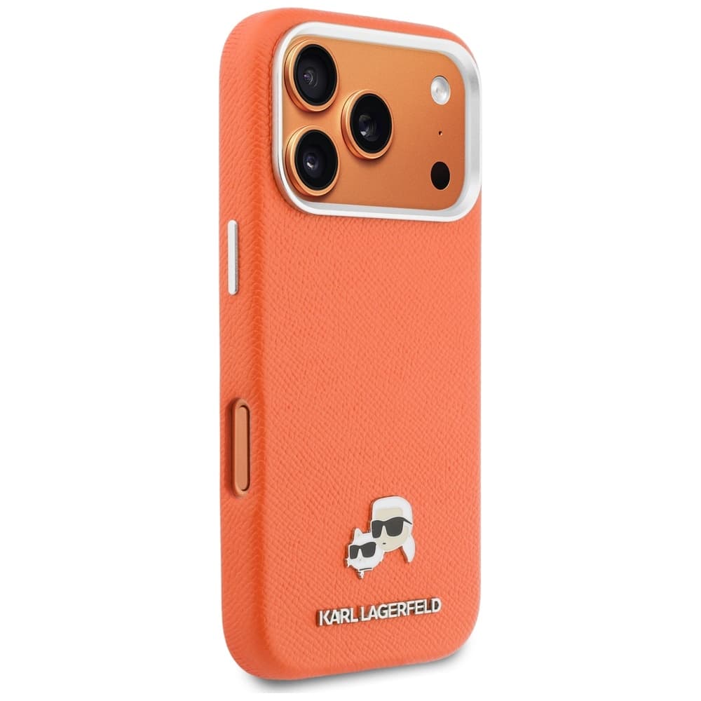Karl Lagerfeld kožené pouzdro MagSafe K&amp;C Head Pin (KLHMP17X6PFKCLO) pro iPhone 17 Pro Max - oranžová - náhled 3