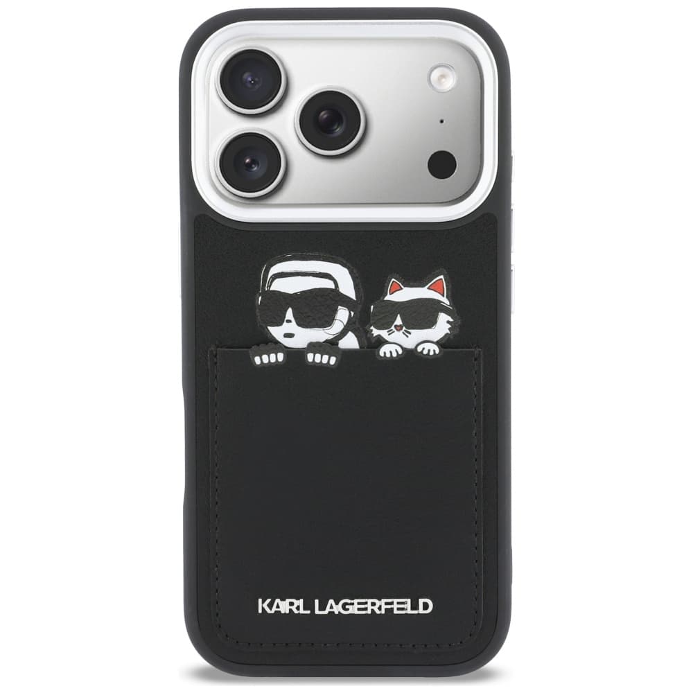 Karl Lagerfeld - Pevné kožené pouzdro s potiskem K&amp;C a kapsou (KLHCP17L6PCSPKCK) - iPhone 17 Pro - černá - náhled 3