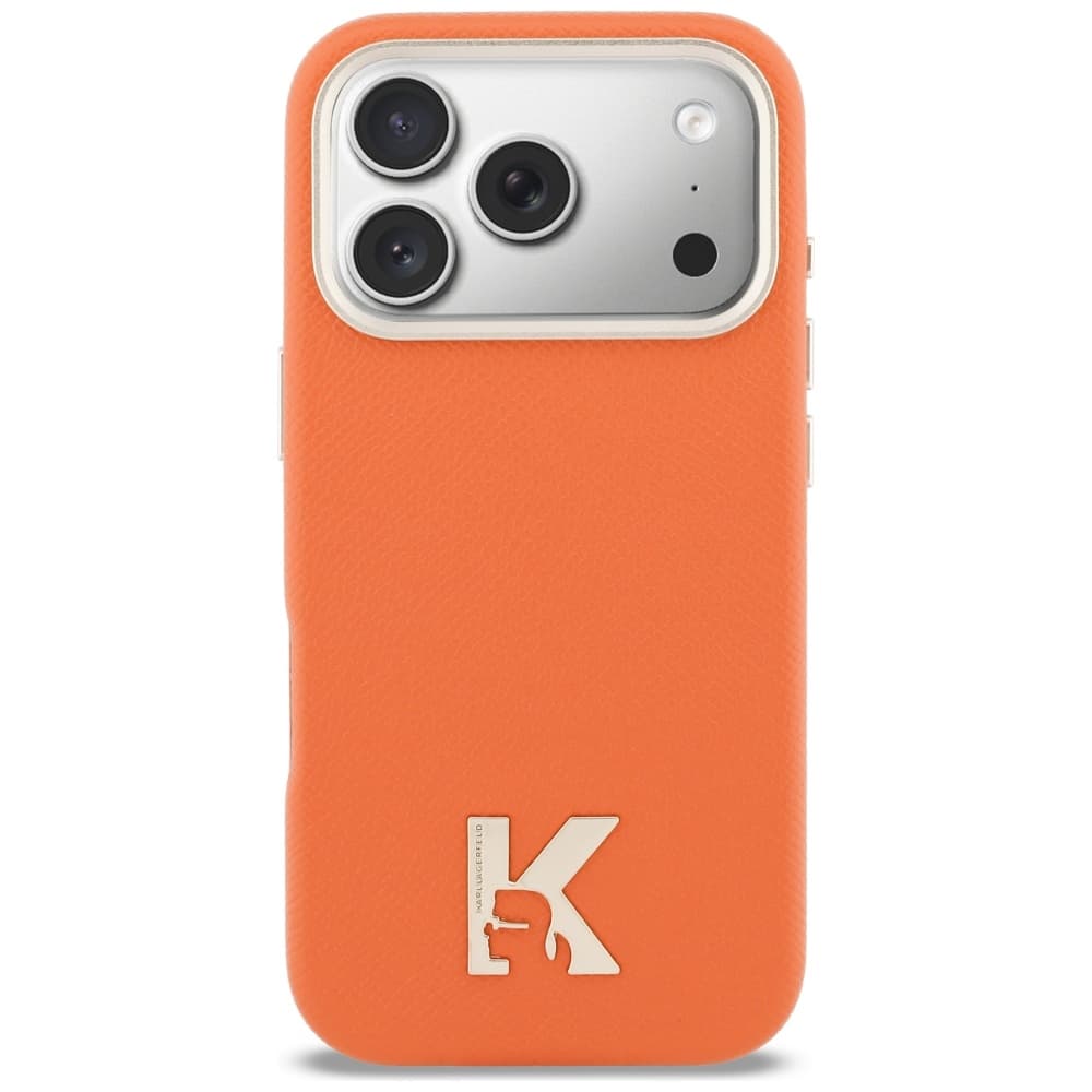 Kryt Karl Lagerfeld Hardcase Leather Khead Logo pro iPhone 17 Pro oranžový - náhled 3