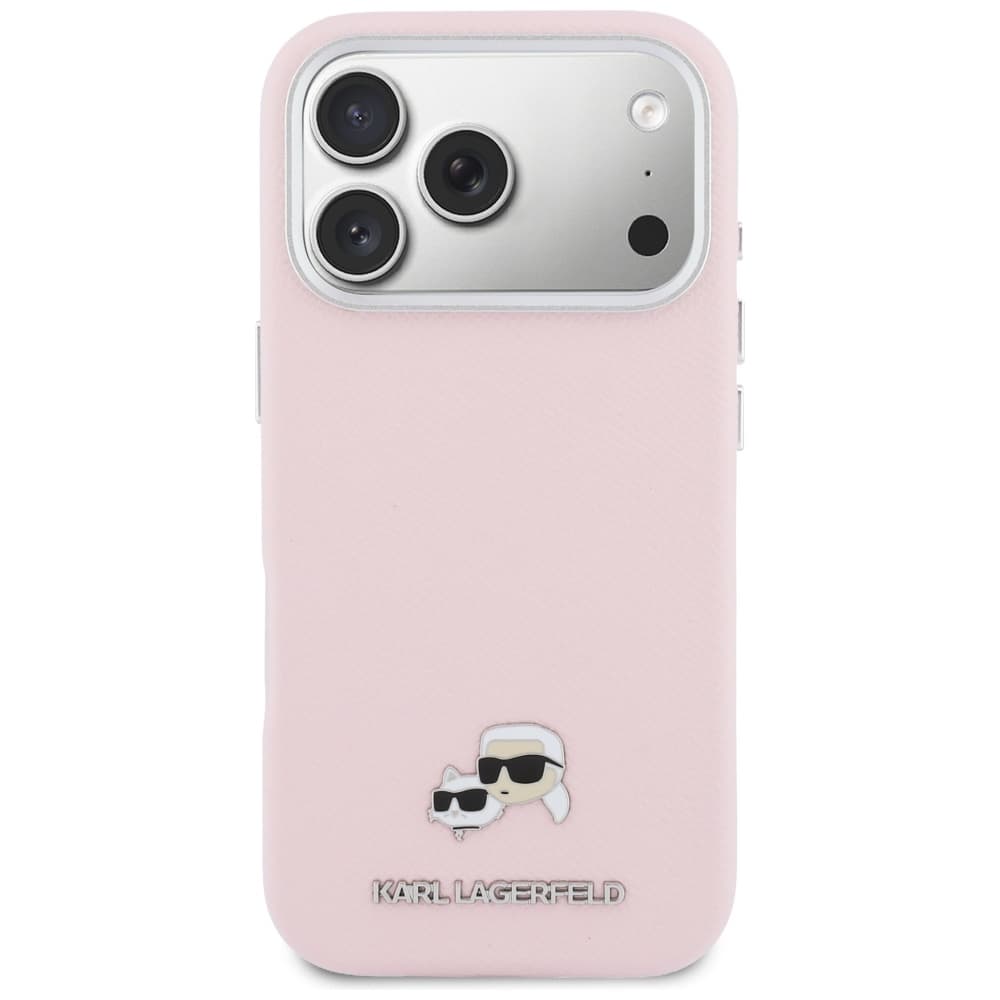 Karl Lagerfeld - pevné kožené pouzdro K&amp;C Head Pin MagSafe (KLHMP17L6PFKCLP) pro iPhone 17 Pro - růžová - náhled 3