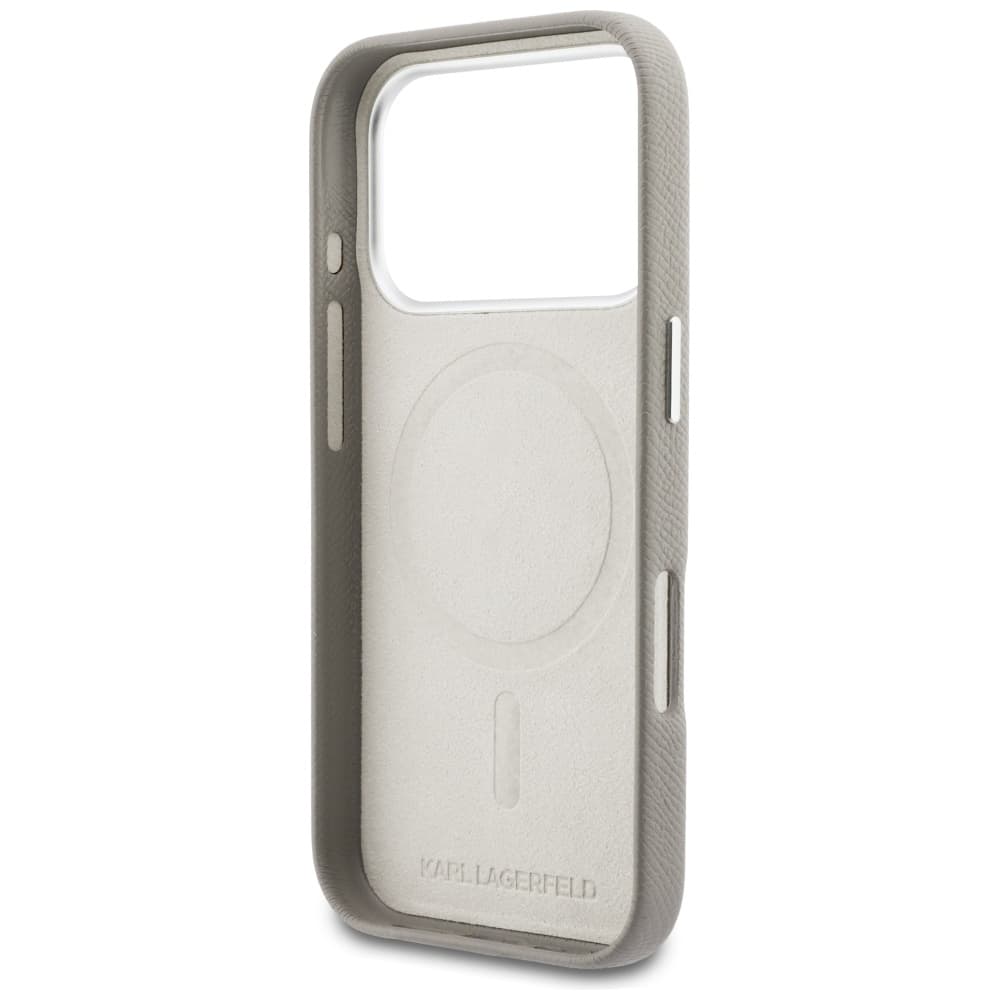 Karl Lagerfeld - Pevný kožený kryt MagSafe with K Head Logo (KLHMP17L5PGFKHGG) - iPhone 17 Pro - Šedá - náhled 3