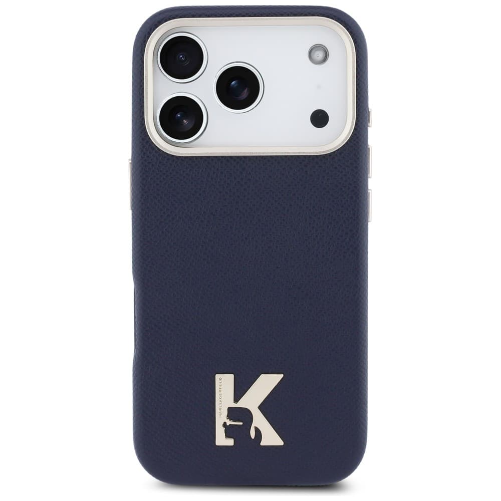 Karl Lagerfeld - Pevný kožený kryt MagSafe with K Head Logo (KLHMP17L5PGFKHGB) - iPhone 17 Pro - Modrá - náhled 3