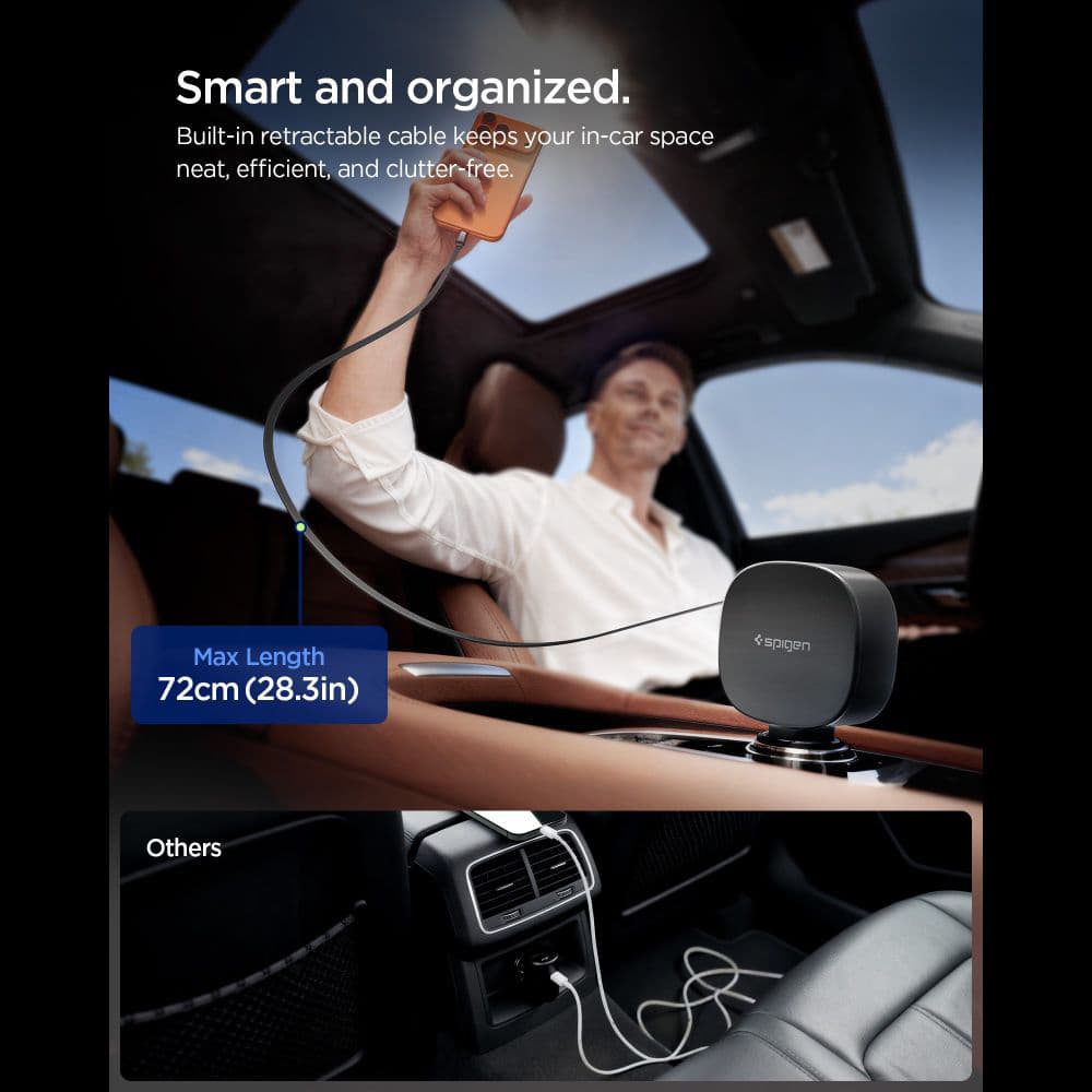 Nabíječka do auta Spigen - Car Charger Essential EV603BT (ACP10515) - 3in1, USB, 2x Type-C, Built-in Retractable Cable, Fast Charging, 60W, 72cm Černá - náhled 3