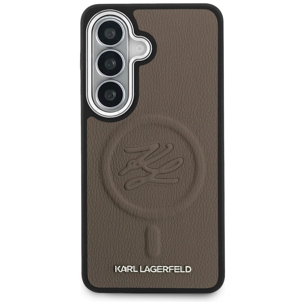 Kryt Karl Lagerfeld - Leather with Initial Logo Debossed MagSafe (KLHMS26SPGFKLRDW) - Samsung Galaxy S26 Hnědý - náhled 3