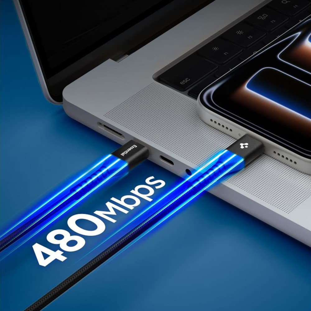 Kabel Spigen Essential EB10010CCA Type C na Type C 100W černý - náhled 3