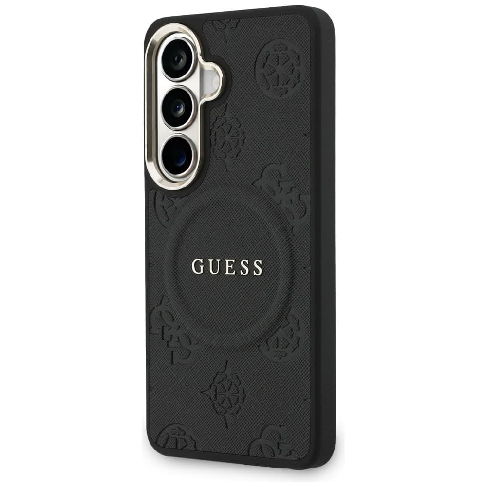 Kryt Guess Saffiano Peony Embossed Ring MagSafe pro Samsung Galaxy S26 Plus černý - náhled 3