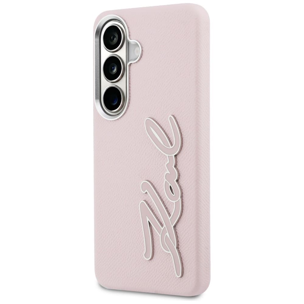 Kryt Karl Lagerfeld - Full Wrapped Grained Leather with Signature Resin Logo (KLHCS26SPGFKSRSP) - Samsung Galaxy S26 - růžový - náhled 3