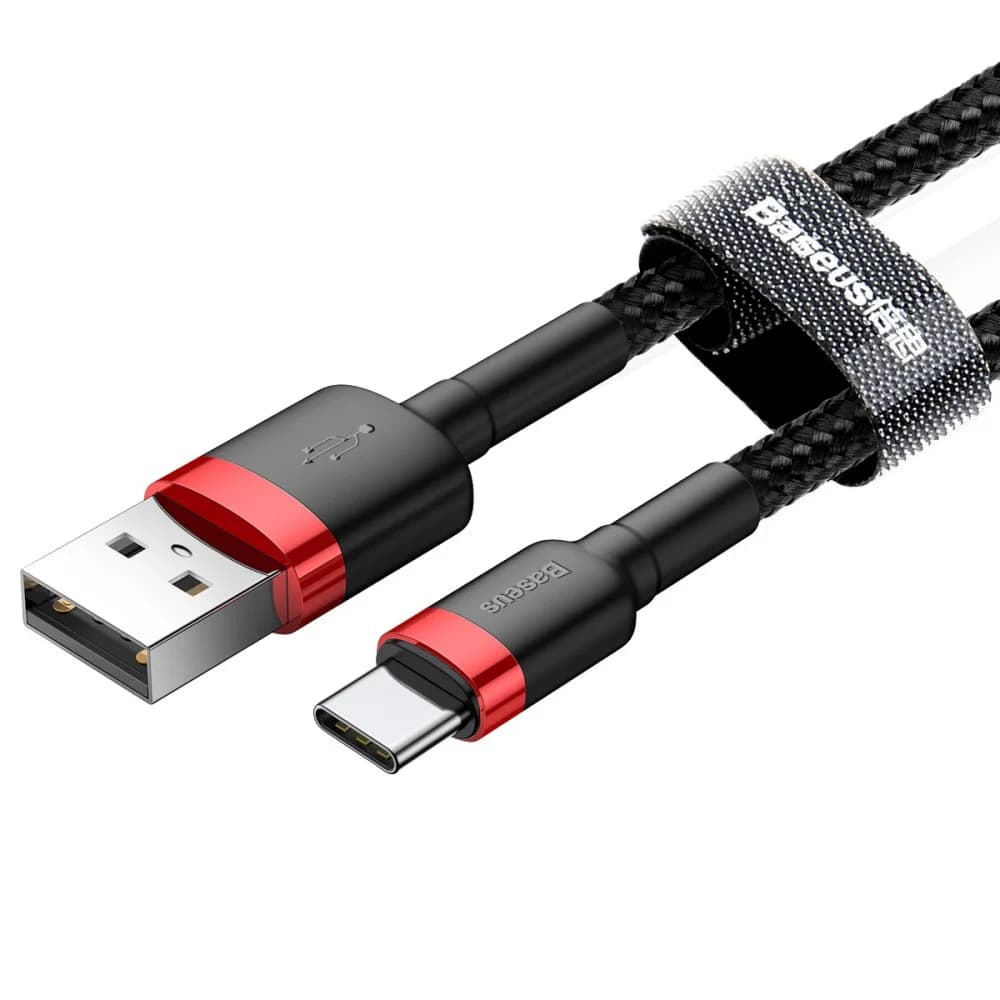 Baseus – datový kabel Cafule (CATKLF-A91) – USB na Type-C, 3A, 0.5m – černá / červená - náhled 3