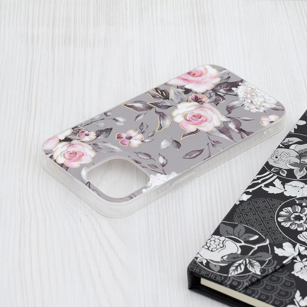 Techsuit Mramorová série iPhone 15 Květ Ruth šedá - náhled 3