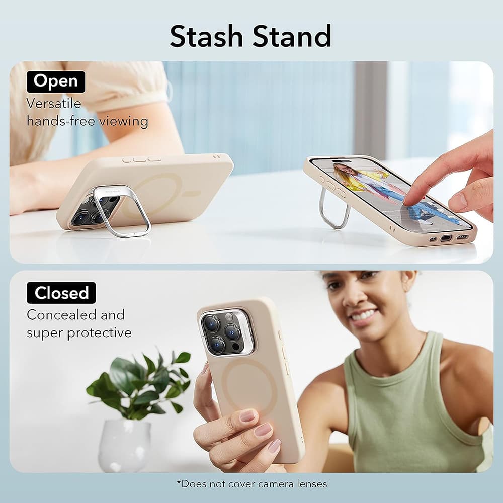 ESR Obláčkově měkký HaloLock Kickstand iPhone 15 Pro Světle hnědá - náhled 3