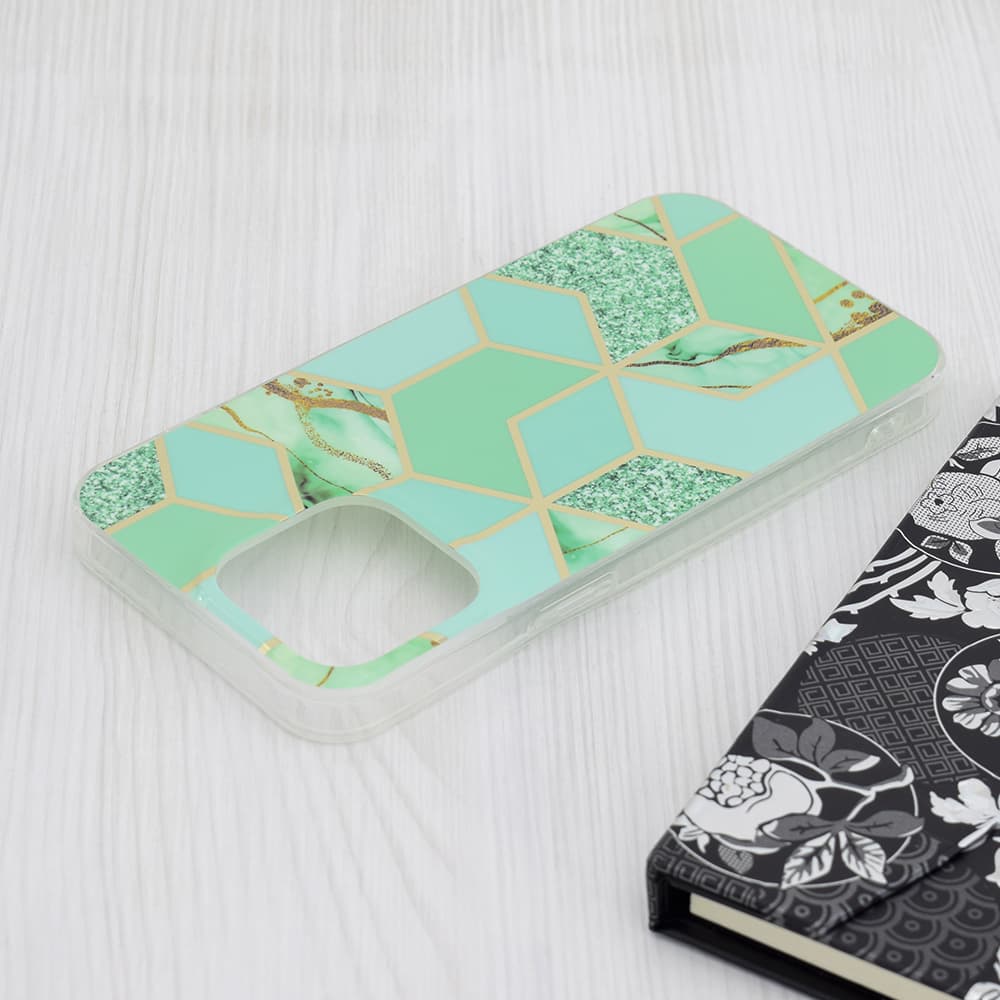 Techsuit Mramorová série iPhone 15 Pro Max Zelený Hex - náhled 3