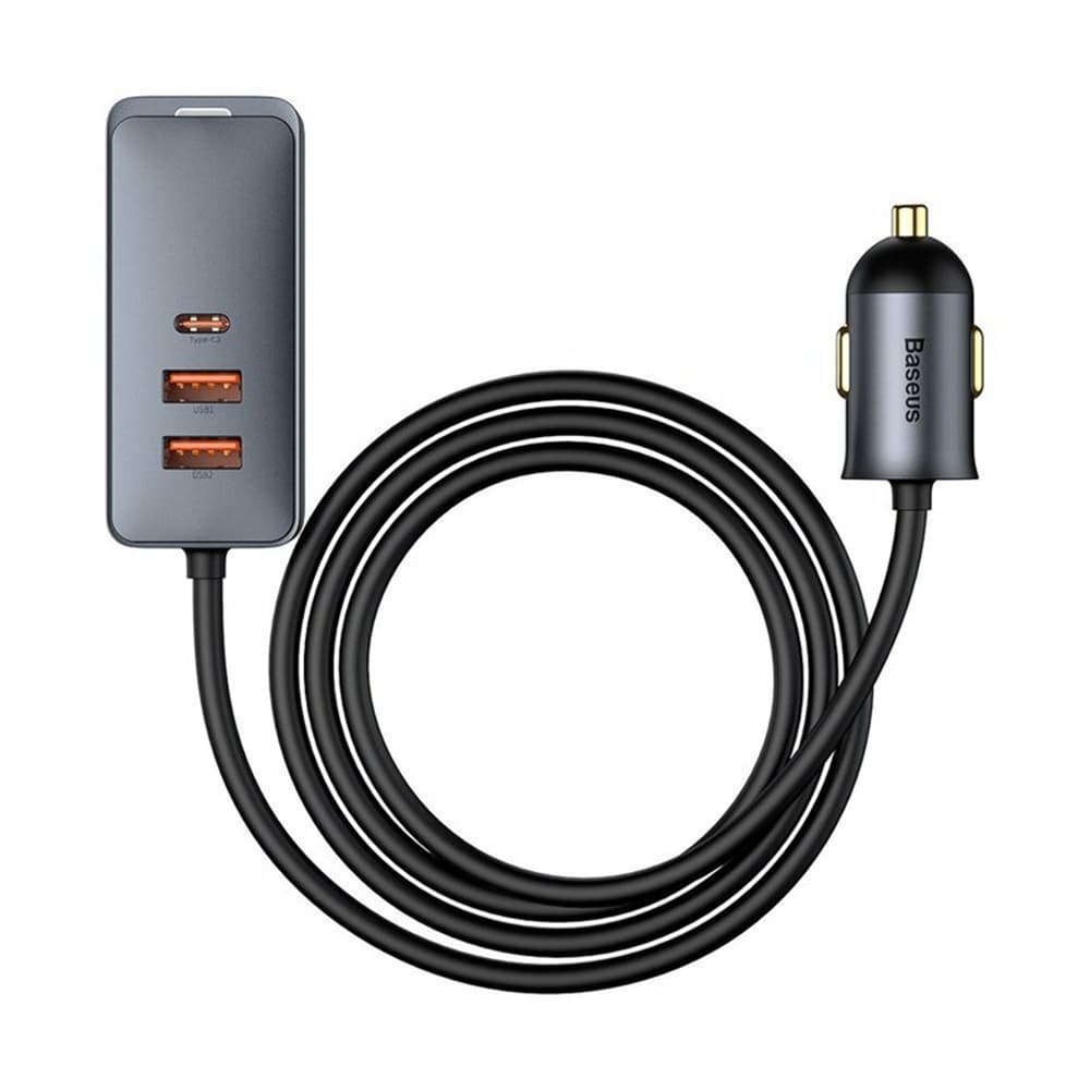 Baseus - nabíječka do auta Share Together (CCBT-A0G) - rozbočovač, 2x USB, 2x Type-C, rychlé nabíjení, 120 W - šedá - náhled 3