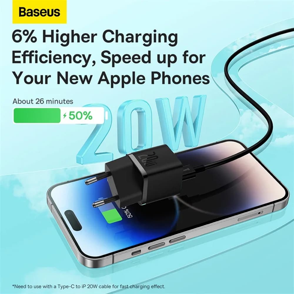 Baseus Nástěnná nabíječka GaN Type-C Rychlé nabíjení 20W Bílá - náhled 3