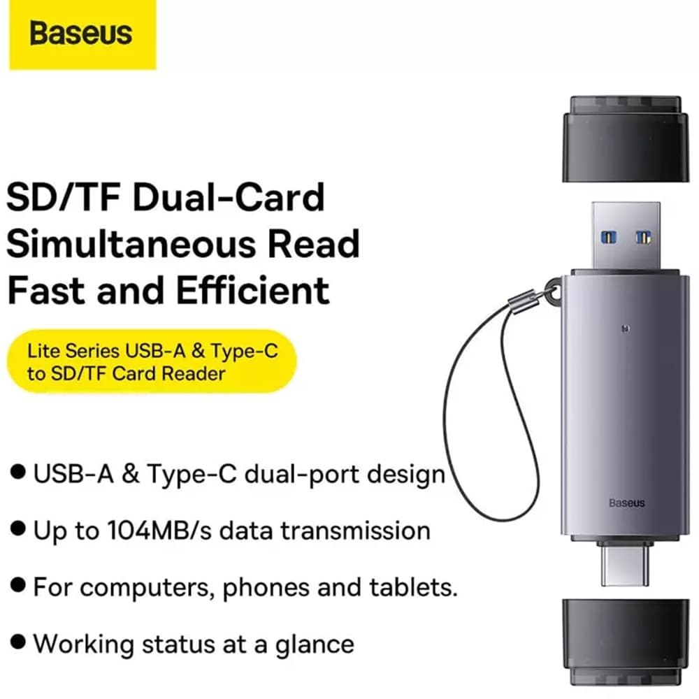 Baseus Čtečka karet Lite Series WKQX060113 USB Type-C 3.0 MicroSD SD šedá - náhled 3