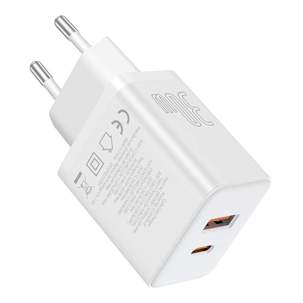Baseus Nástěnná nabíječka USB Type-C Rychlonabíjení 30W Měsíční bílá - náhled 3