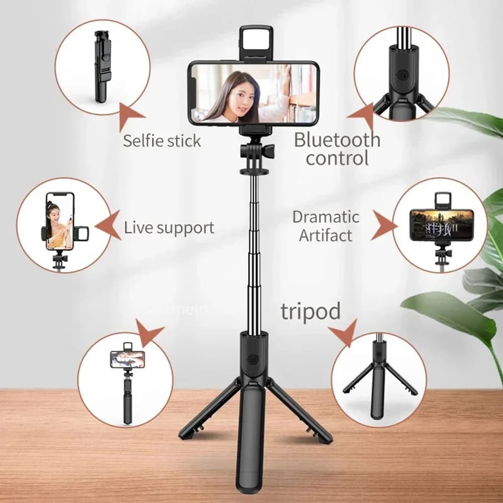 Techsuit Mini Selfie Tyč S03-S Stativ Bluetooth LED 67cm Černá - náhled 3