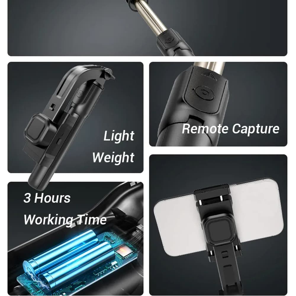 Techsuit Selfie tyč Gimbal C06 Stativ Bluetooth LED 76cm Černá - náhled 3