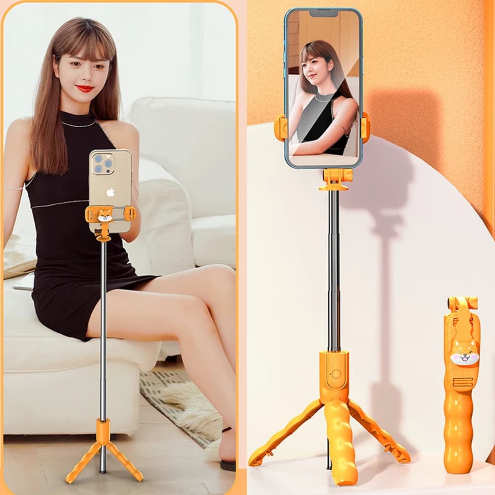 Techsuit Mini Selfie Tyč KT01 s Dálkovým Ovládáním 70cm Oranžová - náhled 3