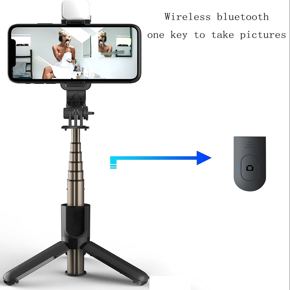 Techsuit L11s Selfie Tyč Stativ Bluetooth LED Černá - náhled 3