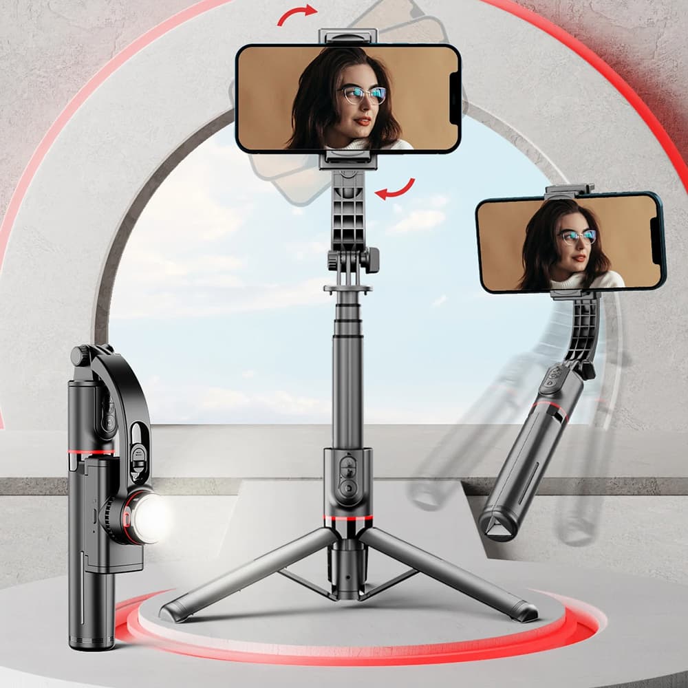 Techsuit Selfie tyč L19s Gimbal stativ Bluetooth světlo 360 70cm Černá - náhled 3
