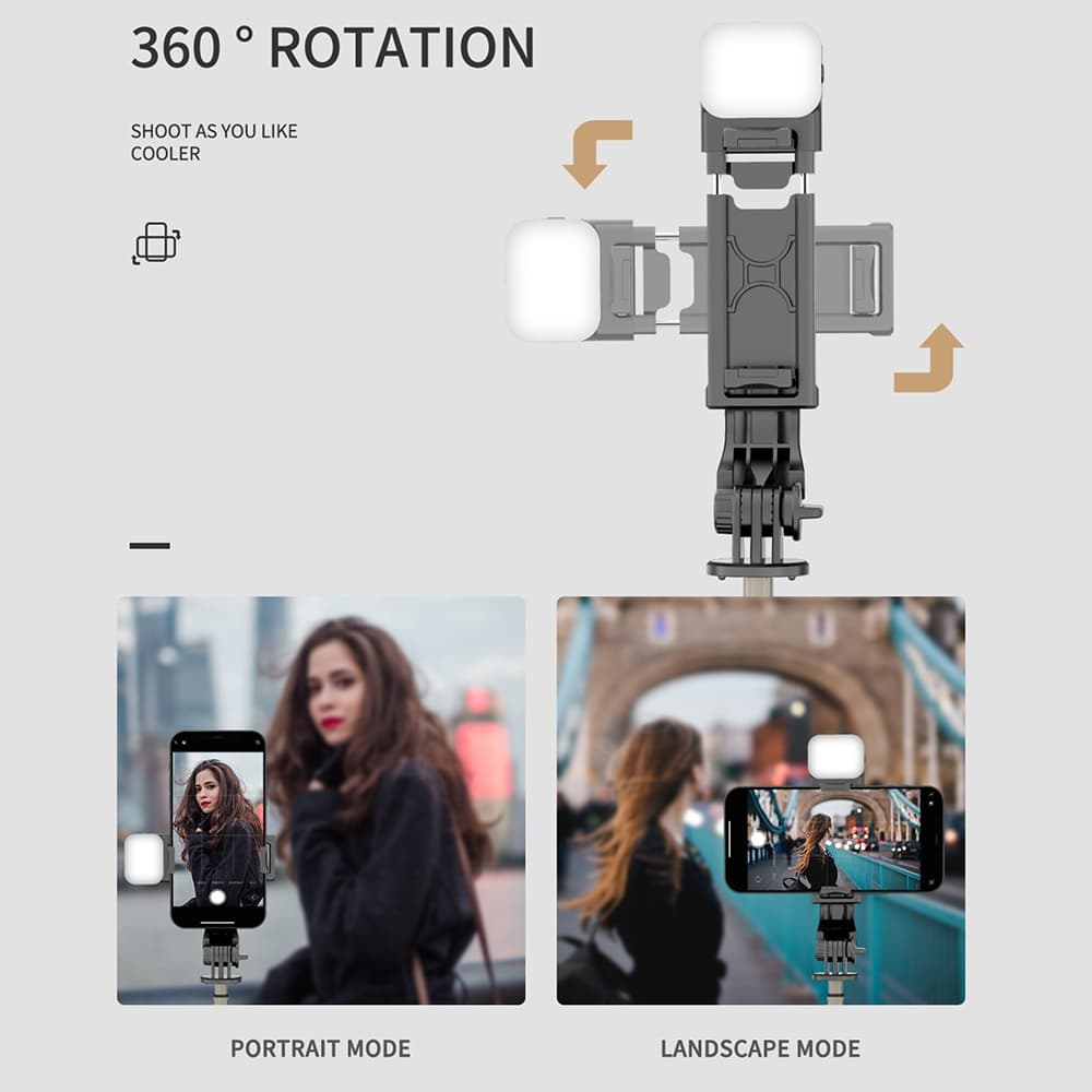 Techsuit Mini Selfie Tyč Q10s Stativ Bluetooth Přisvětlení 70cm Černá - náhled 3