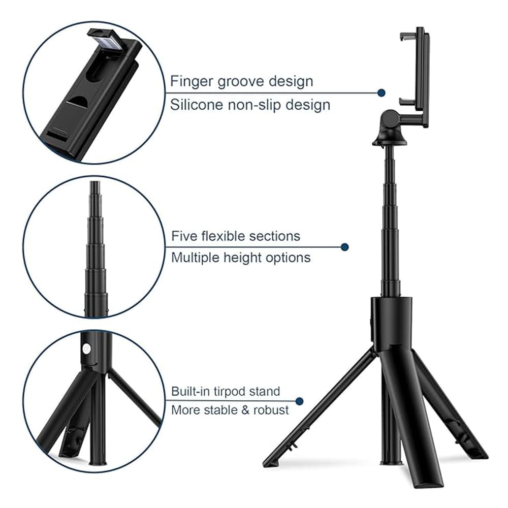 Techsuit Selfie tyč K22 stativ Bluetooth ovladač skládací 97cm černá - náhled 3