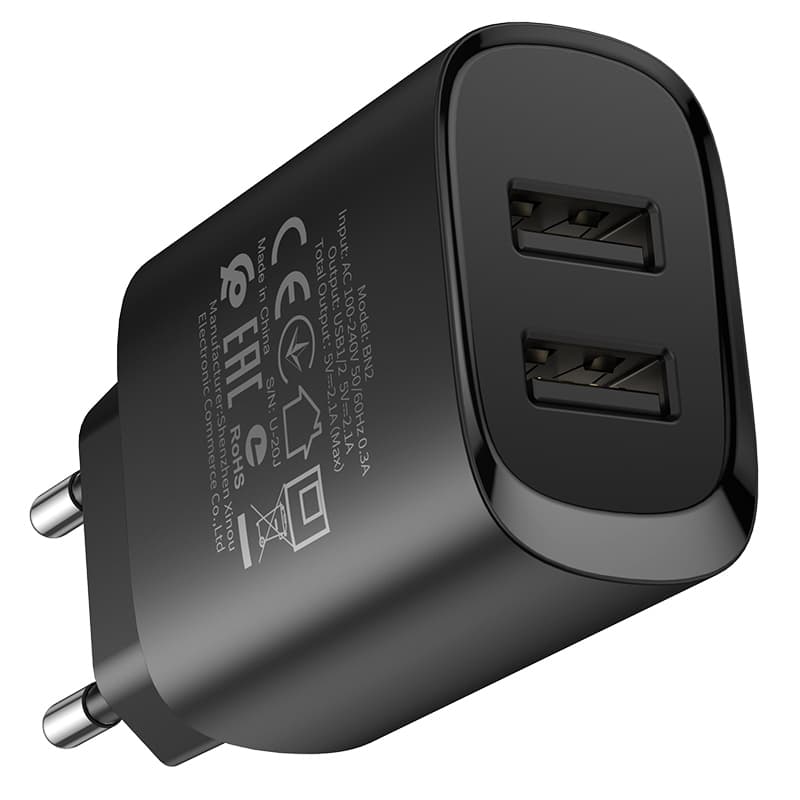 Cestovní adaptér Borofone BN2 Dual 2.1A černý - náhled 3