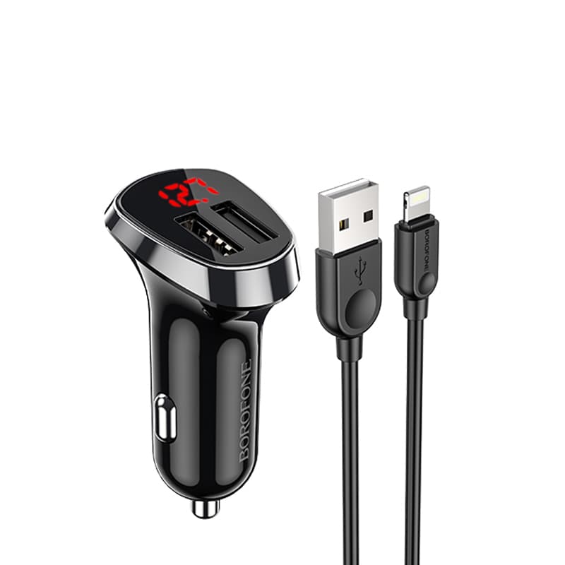Nabíječka do auta Borofone BZ15 vč. Lightning kabelu Dual 2.4A černá - náhled 3
