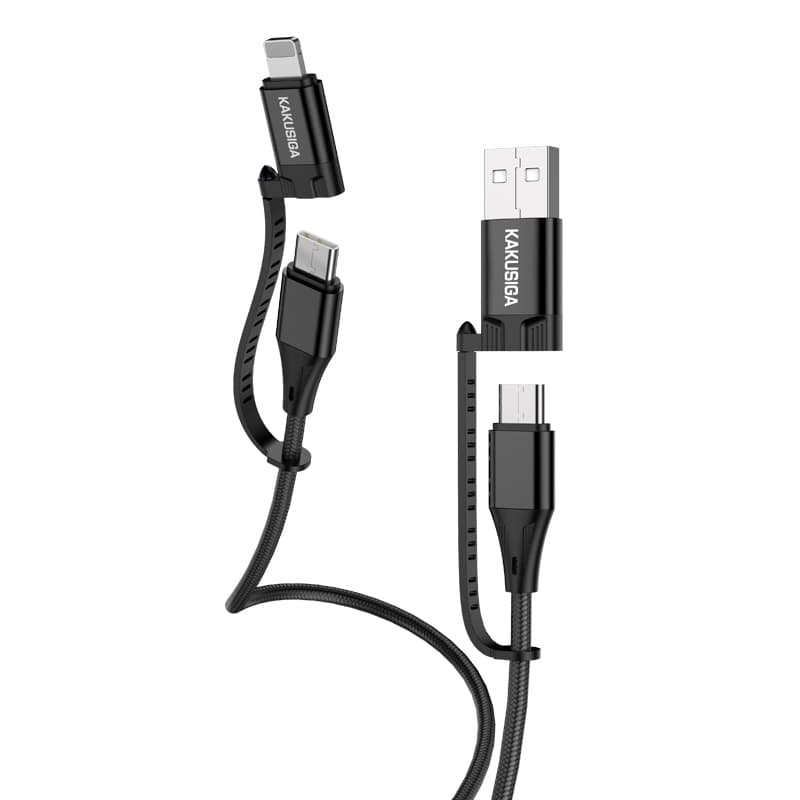 Kabel KAKU KSC-654 Tuojie 4 v 1 - USB + Type C na Type C + Lightning - 1,2 metru černý - náhled 3