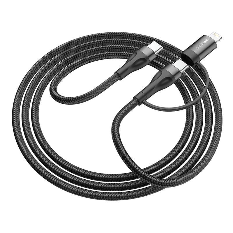 Kabel Borofone BX61 Source 2 v 1 - Type C na Type C + Lightning - PD 20W/60W 3A 1 metr černý - náhled 3
