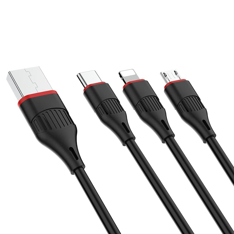 Kabel Borofone BX17 Enjoy 3 v 1 - USB na Type C, Micro USB, Lightning - 2,4A 1 metr černý - náhled 3