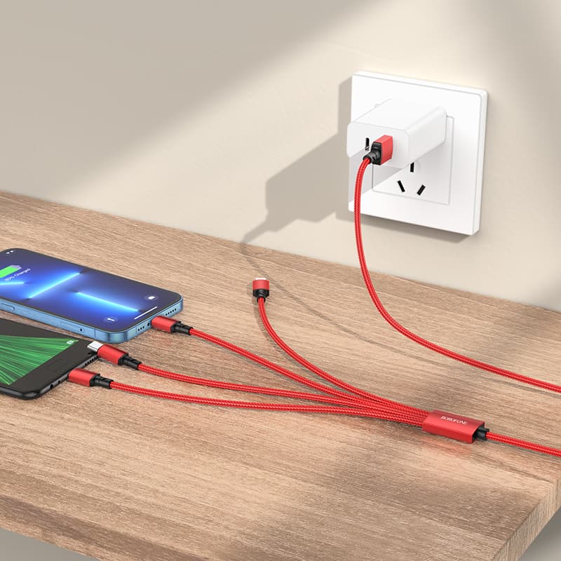 Borofone kabel BX72 4 v 1 - USB na Type C, Micro USB, 2xLightning - 2A 1 metr červený - náhled 3