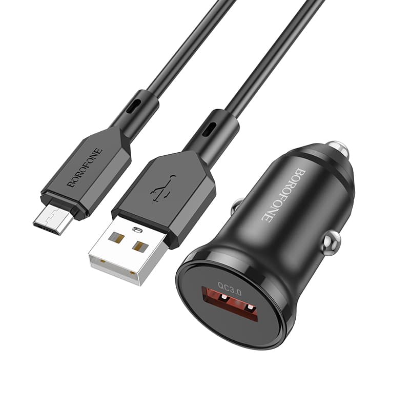 Rychlonabíječka do auta Borofone BZ18 vč. microUSB datového kabelu 18W černá - náhled 3