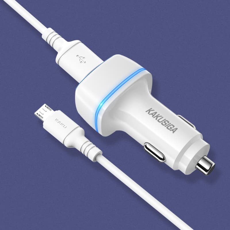 Nabíječka do auta KAKU KSC-528 vč. microUSB datového kabelu Dual 2.8A bílá - náhled 3