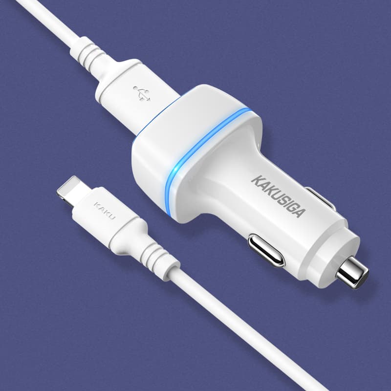 Nabíječka do auta KAKU KSC-528 vč. Lightning datového kabelu Dual bílá - náhled 3