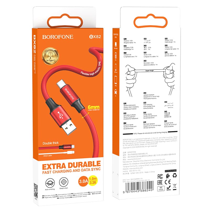 Kabel Borofone BX82 Bountiful - USB na typ C - 3A 1 metr červený - náhled 3