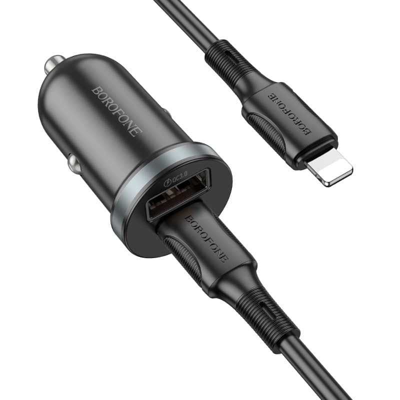 Rychlonabíječka do auta Borofone BZ22 vč. Lightning datového kabelu Dual 30W černá - náhled 3