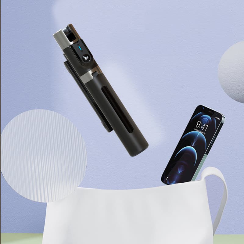 Bluetooth selfie tyč P96D-2 se stativem a 2 LED světly černá - náhled 3