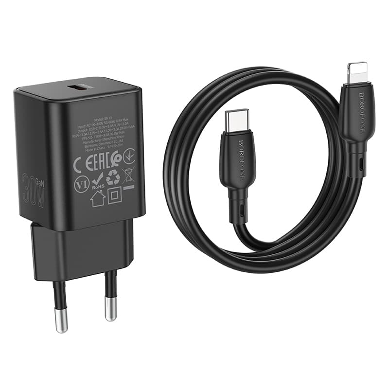 Rychlonabíječka Borofone BN13 vč. datového kabelu Lightning 30W černá - náhled 3