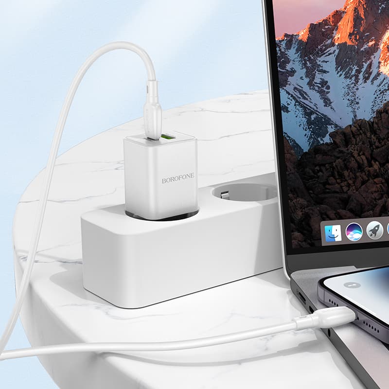 Rychlonabíječka Borofone BN14 vč. datového kabelu Lightning Dual 30W bílá - náhled 3