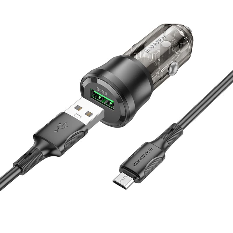 Rychlonabíječka do auta Borofone BZ23 vč. datového kabelu micro-USB 18W černá - náhled 3