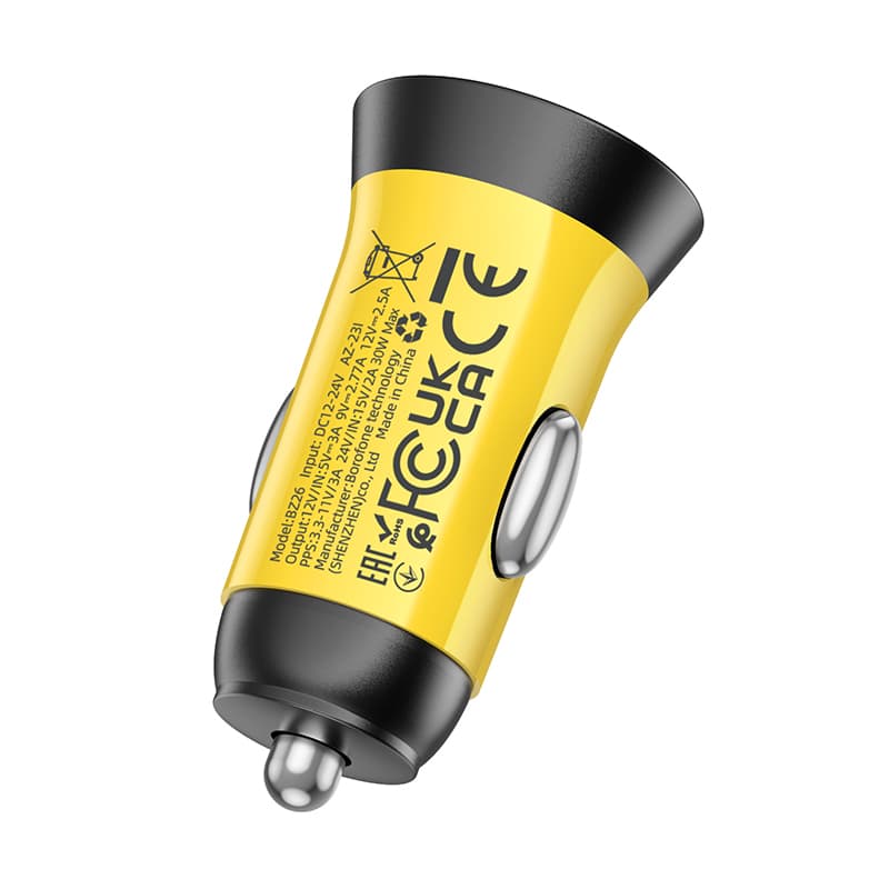 Adaptér do auta Borofone BZ26 s funkcí rychlonabíjení 30W žlutý - náhled 3