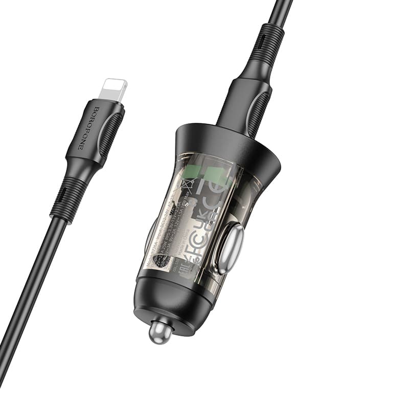 Rychlonabíječka do auta Borofone BZ26A vč. datového kabelu Lightning Dual 43W průhledná-černá - náhled 3